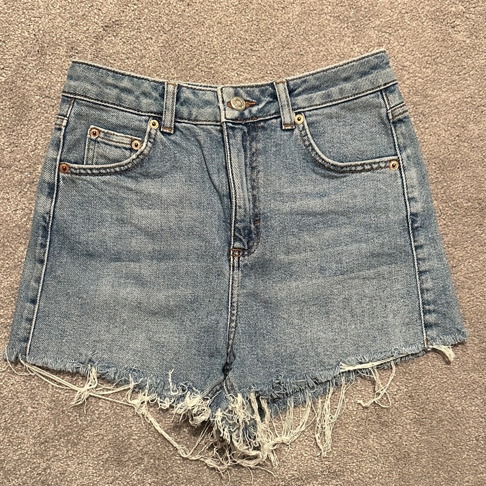 Topshop Mom Denim Frayed Hem Women Shorts